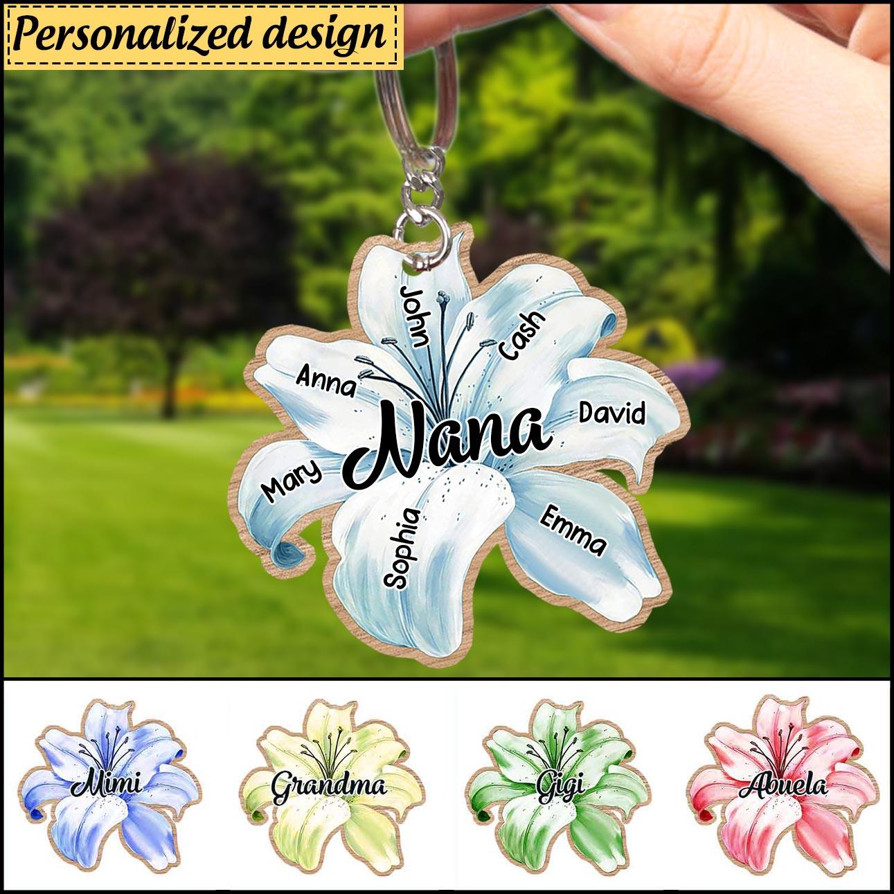 Personalized Mom/Nana Lily Flower Keychain