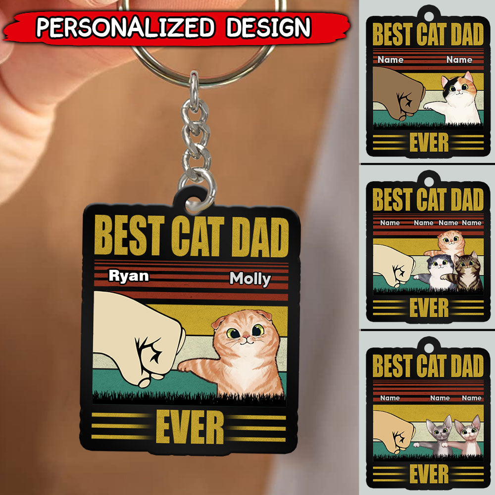 Gift For Cat Papa Best Cat Dad Ever Personalized Keychain