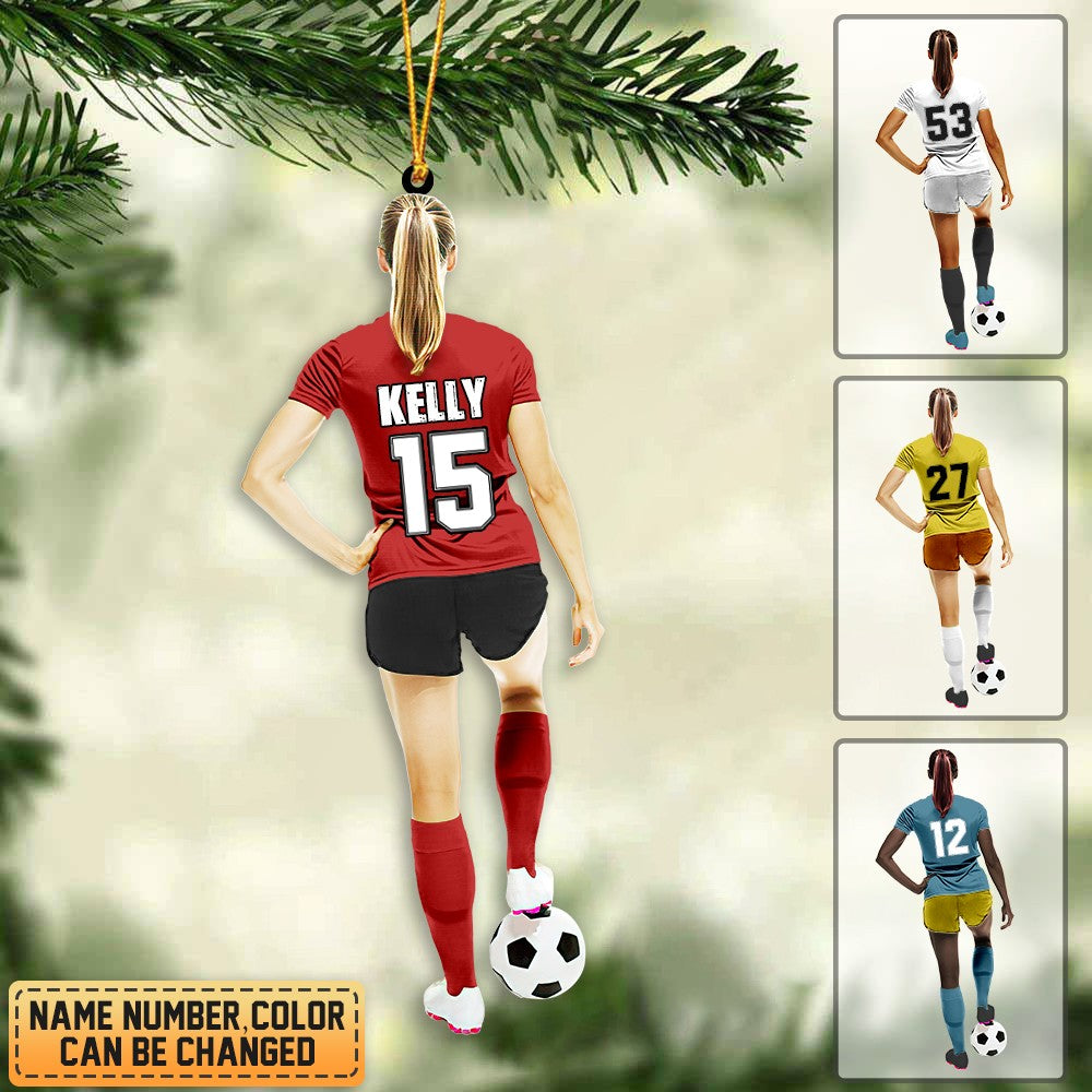 Personalized Woman Soccer Player Ornament