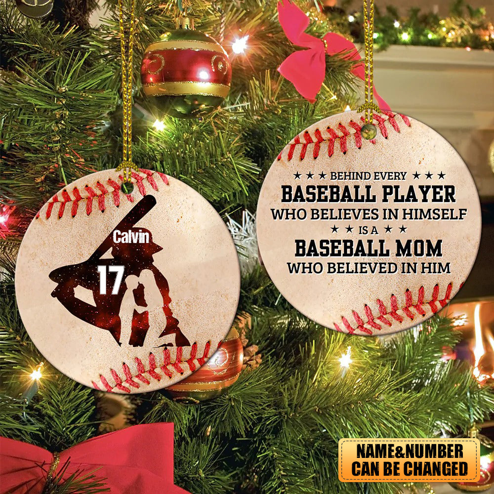 Personalized Baseball Mom Baseball Boy Circle Ornament