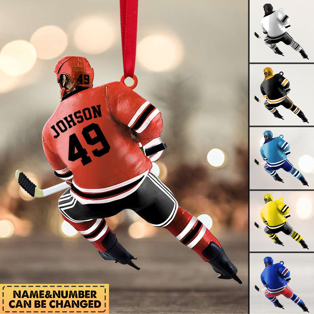 Personalized Back Ice Hockey Player Christmas Ornament