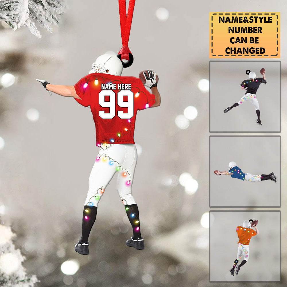 Personalized Back American Football Player Christmas Ornament